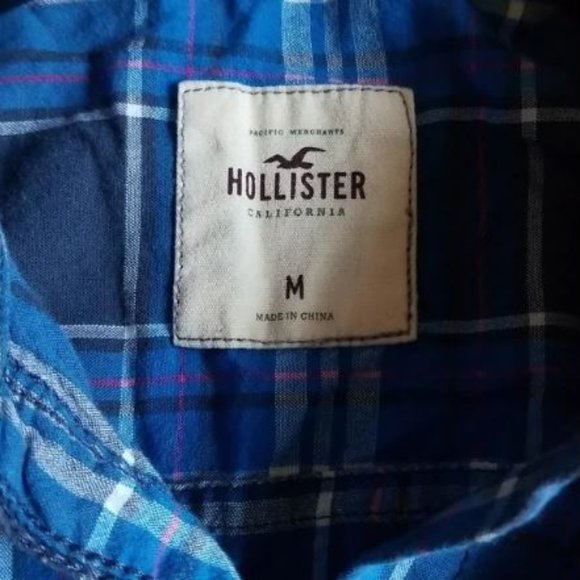 Hollister Button Up Shirt Mens M Plaid Blue Pink Long Sleeve Top - Picture 4 of 5